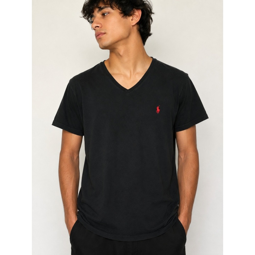 Polo Ralph Lauren Black V-Neck Pony Logo Custom Slim Fit T-Shirt Men's L